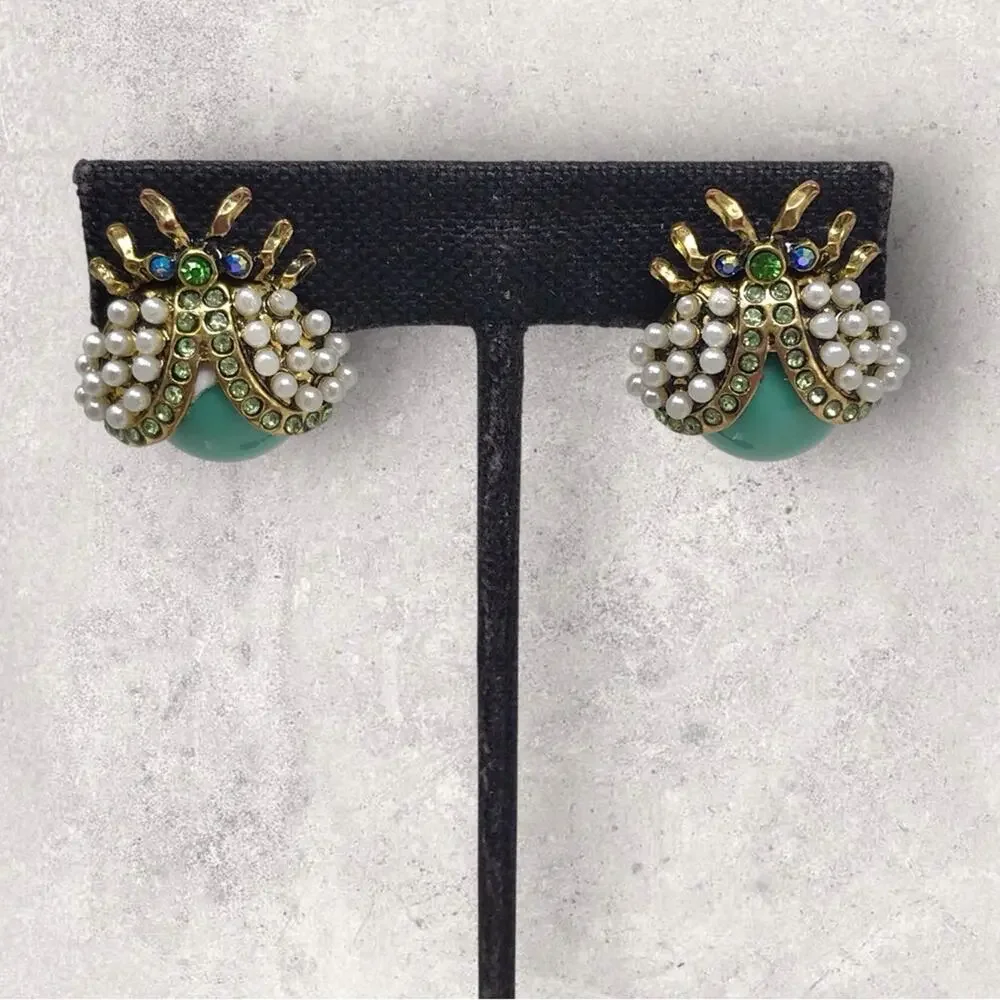 Betsy Johnson Earrings Turquoise Green & Gold Ladybug Stud Backing - Picture 4 of 5